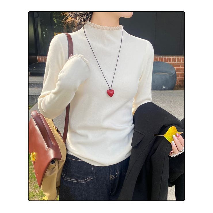 レース切り替え ハイネック リブニット | ミスウェディー | 詳細画像1 