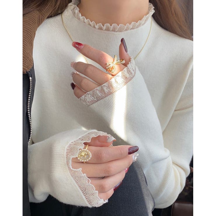 レース切り替え ハイネック リブニット | ミスウェディー | 詳細画像3 