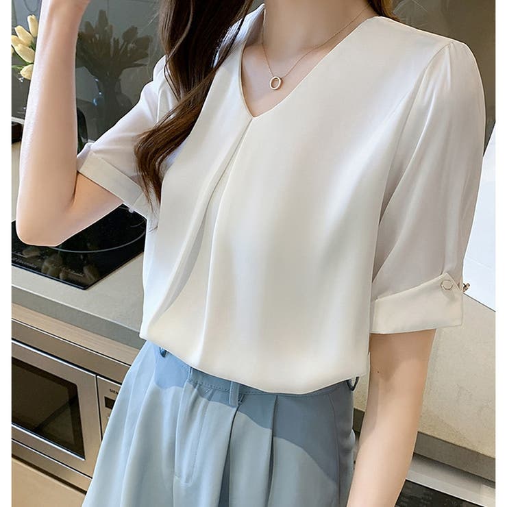 シャツブラウス 長袖 Vネック | ミスウェディー | 詳細画像2 