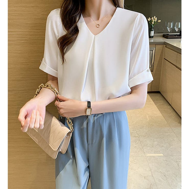 シャツブラウス 長袖 Vネック | ミスウェディー | 詳細画像3 