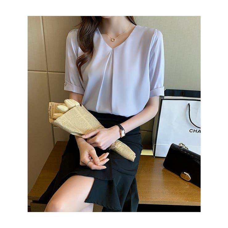 シャツブラウス 長袖 Vネック | ミスウェディー | 詳細画像6 