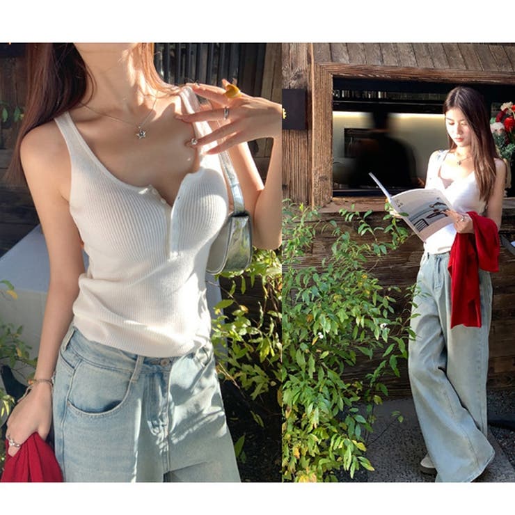 リブニットキャミソール レディース タンクトップ | misweddy | 詳細画像4 