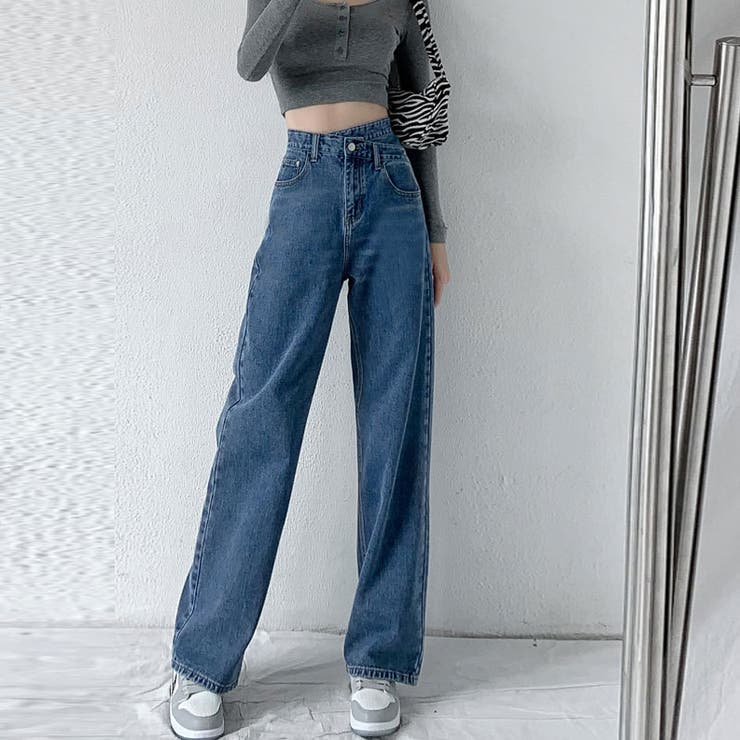 レトロブルー | ハイウエストデニムパンツ レディース ワイドパンツ | misweddy