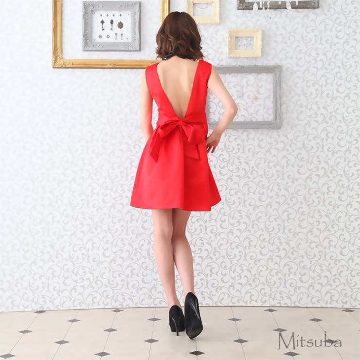 背中Vカットのリボンサテンドレス パーティードレス ワンピース | みつば | 詳細画像12 
