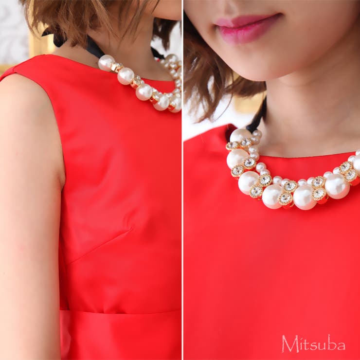 背中Vカットのリボンサテンドレス パーティードレス ワンピース | みつば | 詳細画像14 