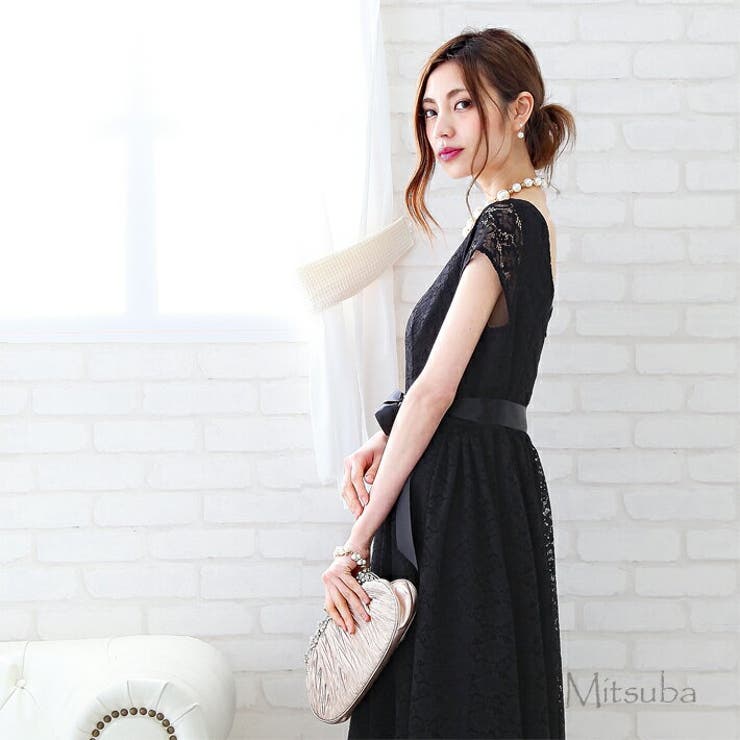 ラウンドネックの袖付き総レースドレス ドレス パーティドレス | みつば | 詳細画像12 