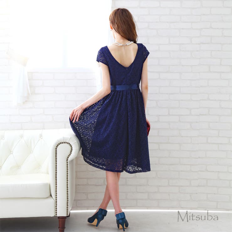 ラウンドネックの袖付き総レースドレス ドレス パーティドレス | みつば | 詳細画像14 