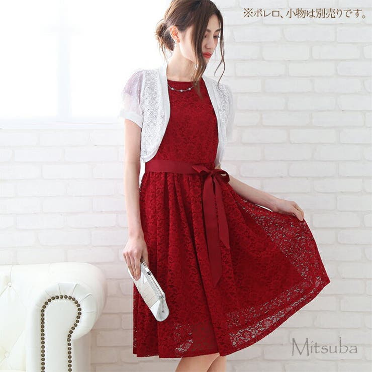 ラウンドネックの袖付き総レースドレス ドレス パーティドレス | みつば | 詳細画像16 