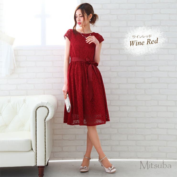 ラウンドネックの袖付き総レースドレス ドレス パーティドレス | みつば | 詳細画像5 