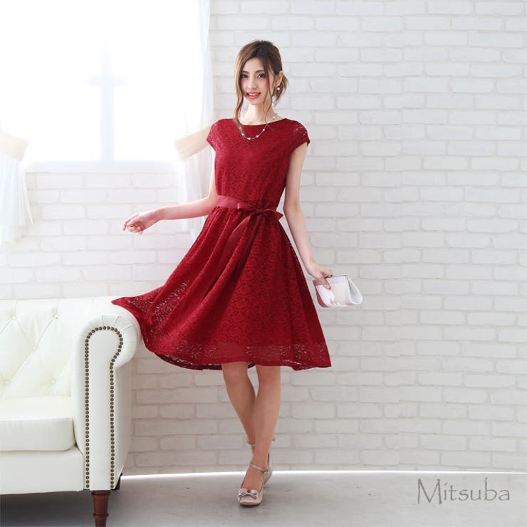 ラウンドネックの袖付き総レースドレス ドレス パーティドレス | みつば | 詳細画像8 