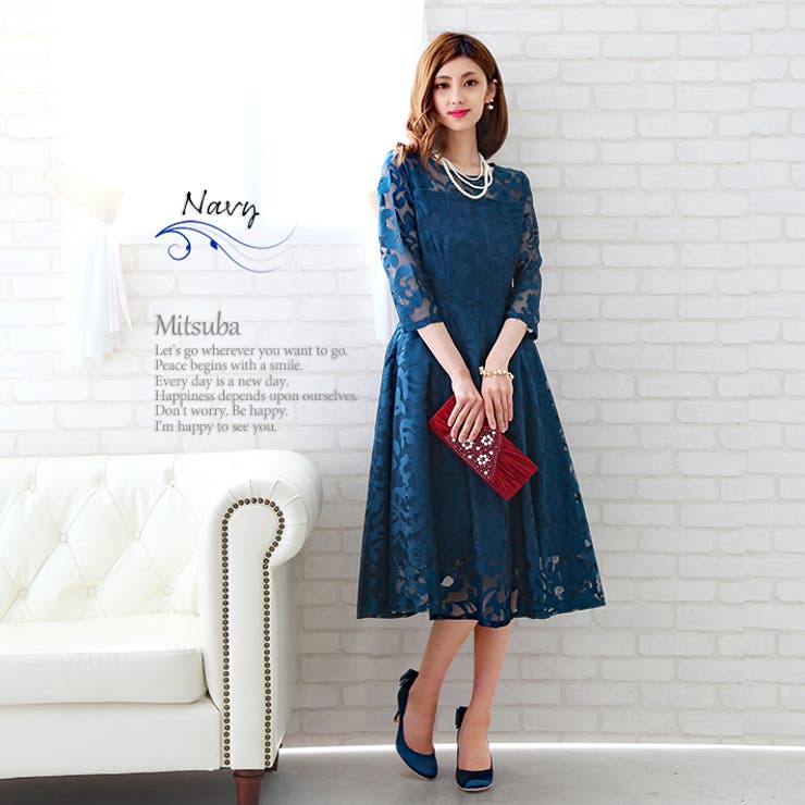 ★全3色★レース パーティ―ドレス フレア ロング GIRL DRESS FOR NOW ドレス レース切替えシアー フレア ロング
