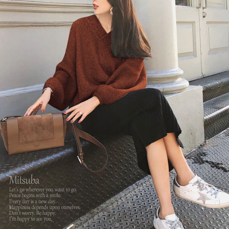 ざっくりした伸縮性のあるvネックのゆるニット ニット セーター 品番 Mtbw みつば ミツバ のレディース ファッション通販 Shoplist ショップリスト