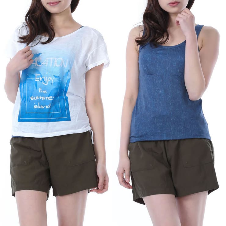 水着体型カバータンキニレディース大きいサイズ体型カバー水着セパレートショートパンツTシャツ半袖ラッシュガードセットタンクトップママ水着オトナ女子お腹カバー9M11L13L20代30代40代50代