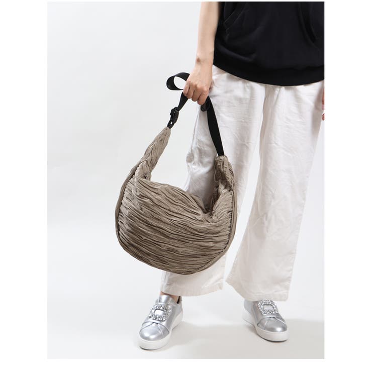 大容量 シワ加工生地 ユニセックスデザイン ショルダーバッグ トートバッグ | UNITED BASE | 詳細画像4 