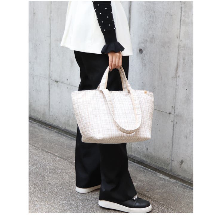 2タイプハンドル付き 大きめ ツイード素材 船形トートバッグ 大容量 可愛い | UNITED BASE | 詳細画像7 