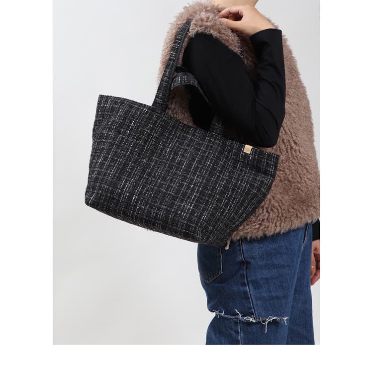 2タイプハンドル付き 大きめ ツイード素材 船形トートバッグ 大容量 可愛い | UNITED BASE | 詳細画像9 