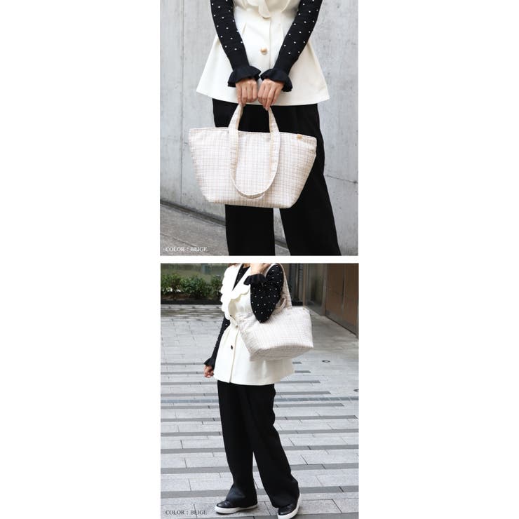 2タイプハンドル付き 大きめ ツイード素材 船形トートバッグ 大容量 可愛い | UNITED BASE | 詳細画像15 