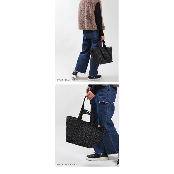 2タイプハンドル付き 大きめ ツイード素材 船形トートバッグ 大容量 可愛い | UNITED BASE | 詳細画像16 