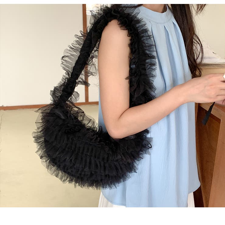 ハンドメイド ♡ フリルバッグ フリフリトート ドットチュール