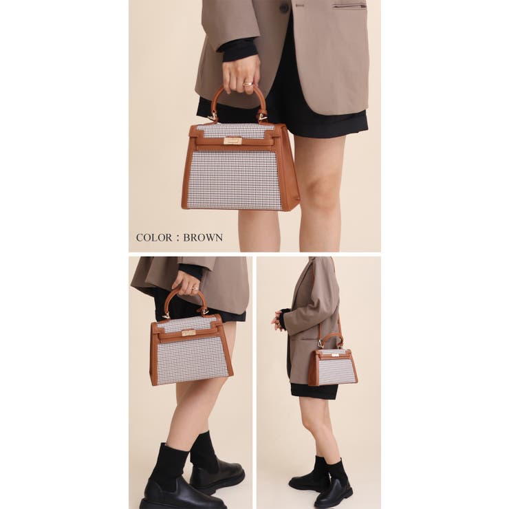 フラップ型 千鳥柄配色デザイン 2wayバッグ ハンドバッグ ショルダーバッグ | UNITED BASE | 詳細画像11 