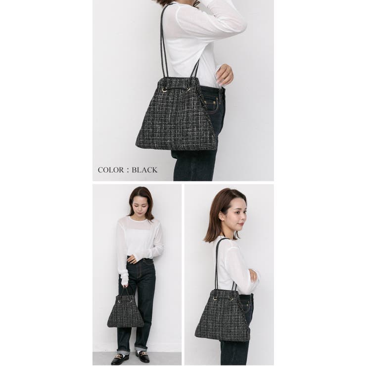 ツイード トライアングル型 巾着バッグ 軽量 肩掛け 結婚式 オケージョン | UNITED BASE | 詳細画像14 