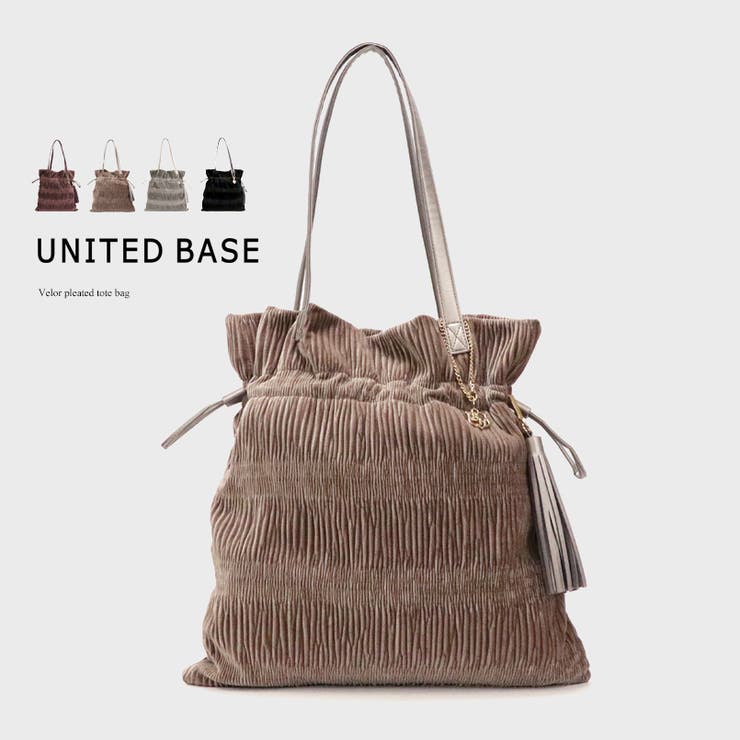 ベロア プリーツ トートバッグ 秋 冬 秋冬 巾着バッグ 軽量  大きめバッグ | UNITED BASE | 詳細画像1 
