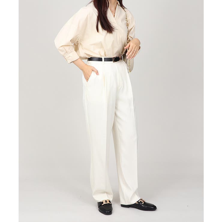 丈長め ウエストゴム ストレートスラックスパンツ ボトムス パンツ レディース | UNITED BASE | 詳細画像4 