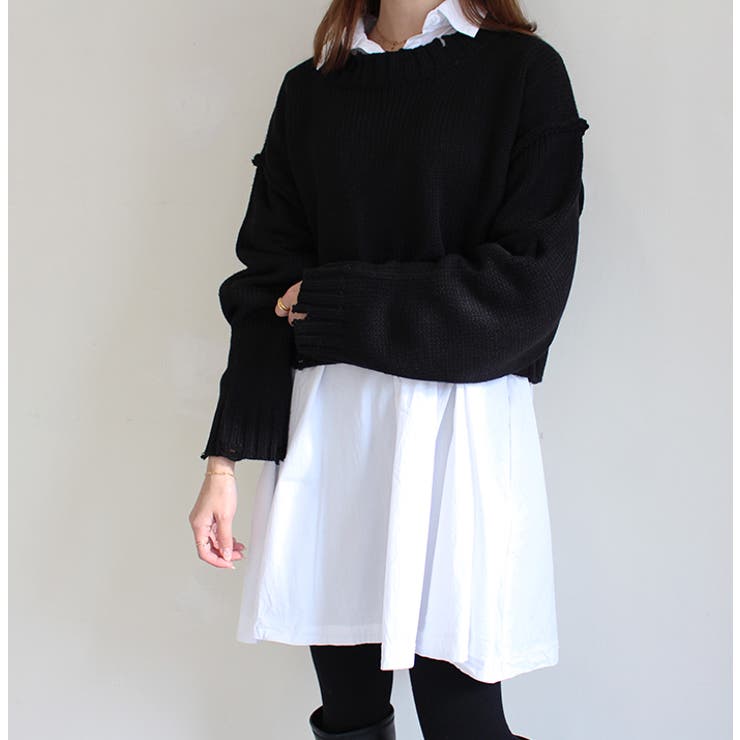 ショート丈クラッシュニット トップス ニット[品番：MDRW0004084  