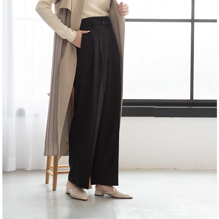 ハイウエストベルトワイドパンツ ブラック グレージュ[品番：MDRW0003931]｜MODE  ROBE（モードローブ）のレディースファッション通販｜SHOPLIST（ショップリスト）