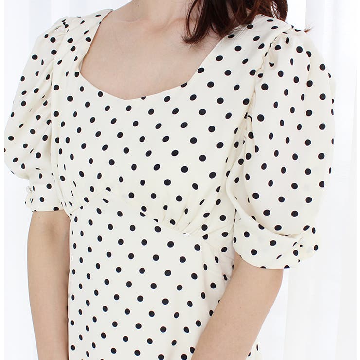 パフショルダ―ドットワンピース[品番：MDRW0004195]｜MODE ROBE