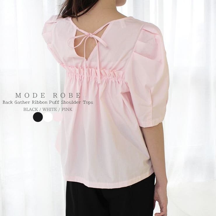 バックギャザーリボンパフショルダートップス | MODE ROBE | 詳細画像1 