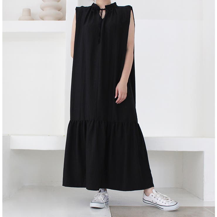 ブラック | サイドタックノースリーブワンピース | MODE ROBE