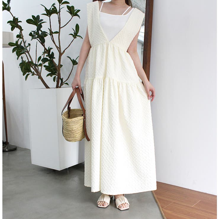 Vネックジャガードティアードワンピース | MODE ROBE | 詳細画像17 