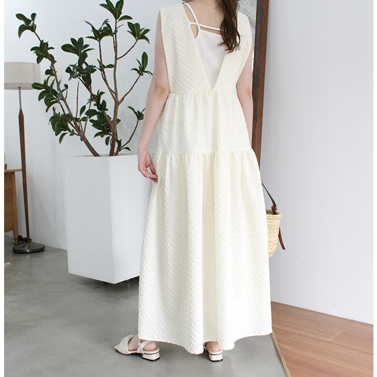 Vネックジャガードティアードワンピース | MODE ROBE | 詳細画像18 