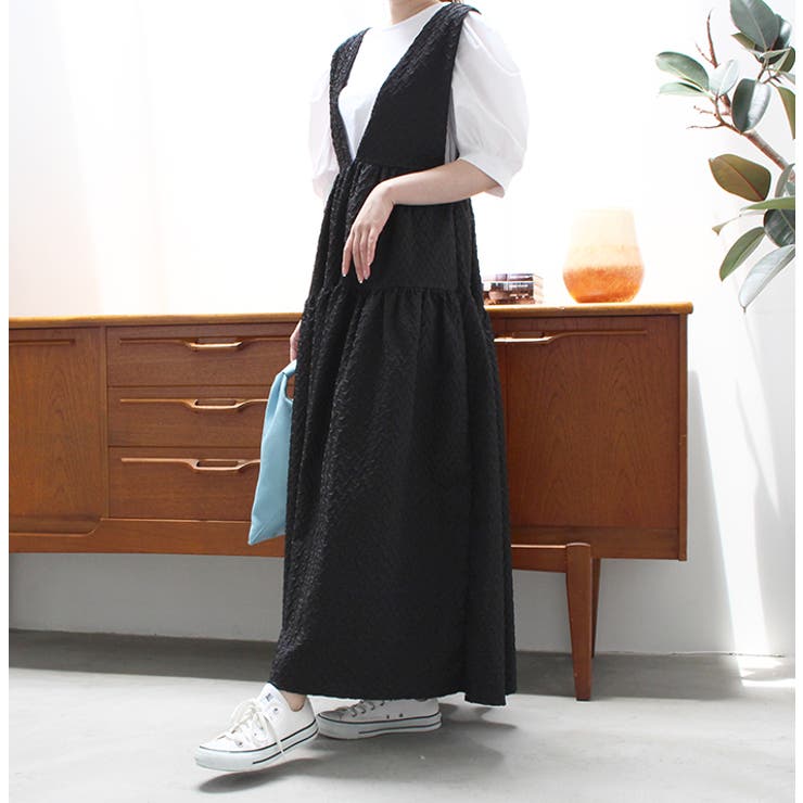 Vネックジャガードティアードワンピース | MODE ROBE | 詳細画像6 