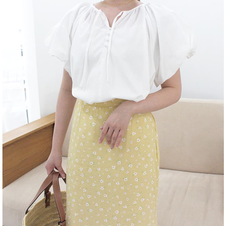 ホワイト | バルーンスリーブリボントップス | MODE ROBE