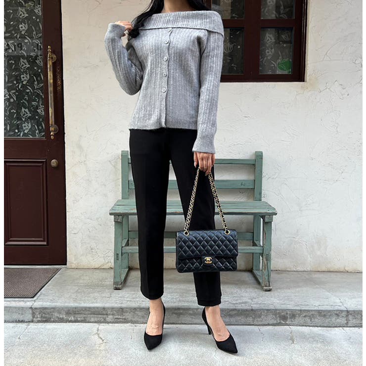 フロントボタンオフショル風ニット[品番：MDRW0004426]｜MODE ROBE