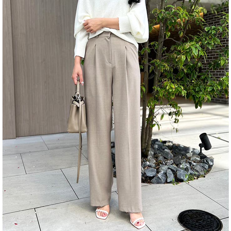 ベージュ | タックワイドパンツ | MODE ROBE