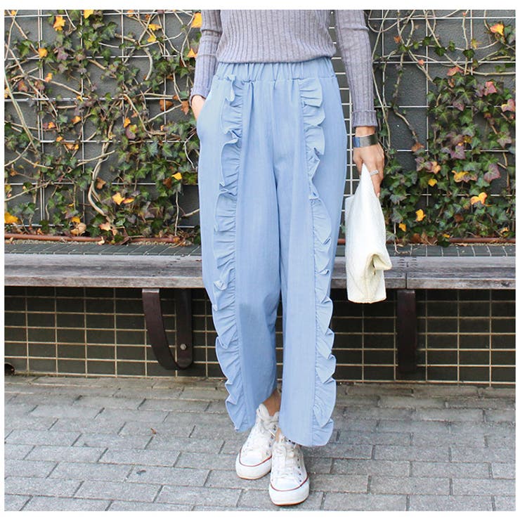 本物の フリルワイドデニム デニム[品番：MDRW0002102]｜MODE パンツ カジュアルパンツ