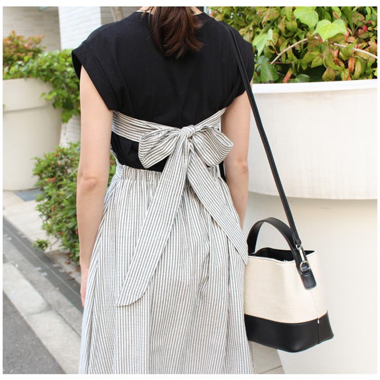 ペーパー×エコレザーバッグ ブラック ベージュ | MODE ROBE | 詳細画像7 