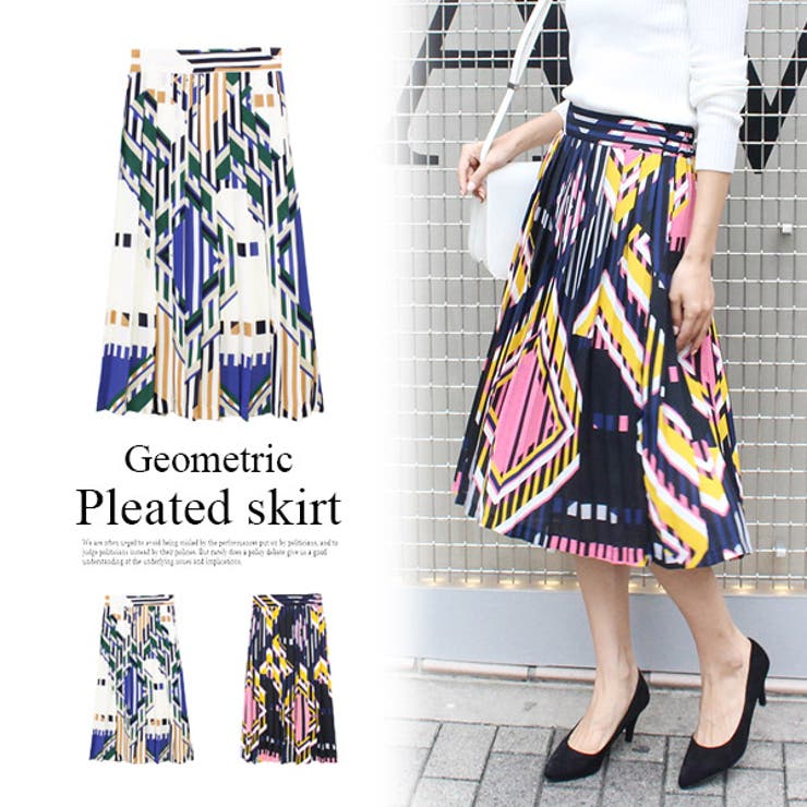 ジオメトリックスカート♡ ジオメトリックスカート ブルー 38サイズ