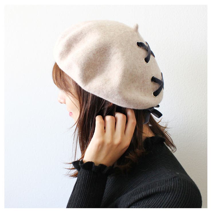 【メーカー直売】 ウール混 リボンベロアベレー帽 ベレー[品番：MDRW0002578 帽子