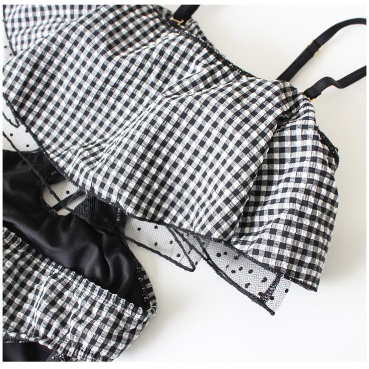 フリル×レースアップモノキニ 水着 ブラック | MODE ROBE | 詳細画像7 