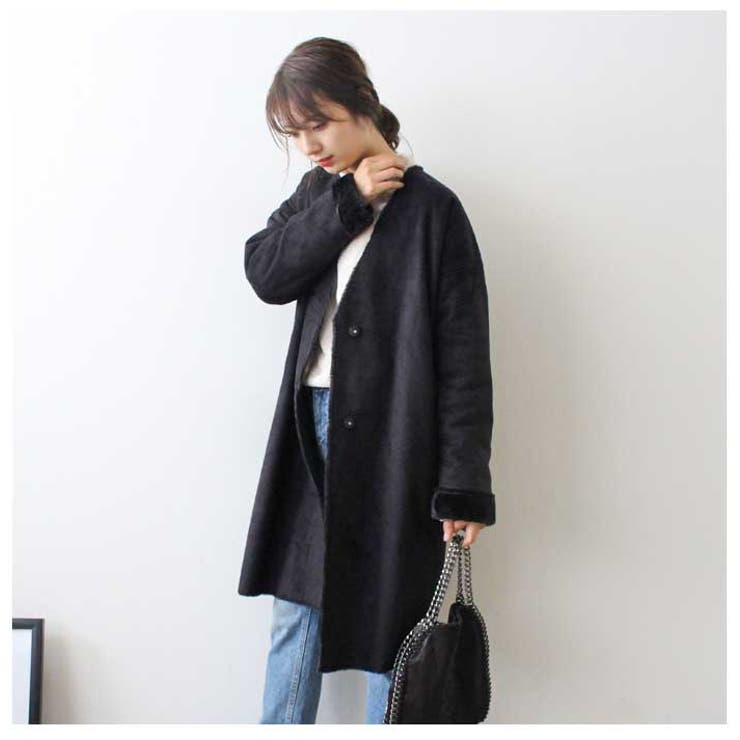 フェイクムートンコート Vネックコート ムートンコート[品番  