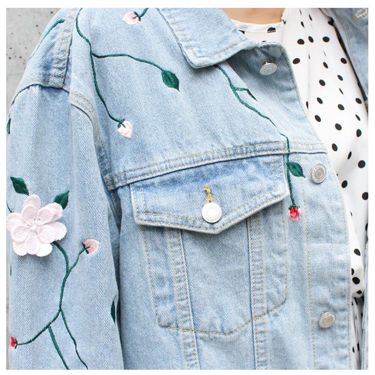 フラワー刺繍デニムジャケット デニム ジージャン[品番：MDRW0002838  