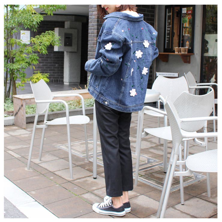 フラワーペイントデニムジャケット | 個性的なスタイル - 古着屋