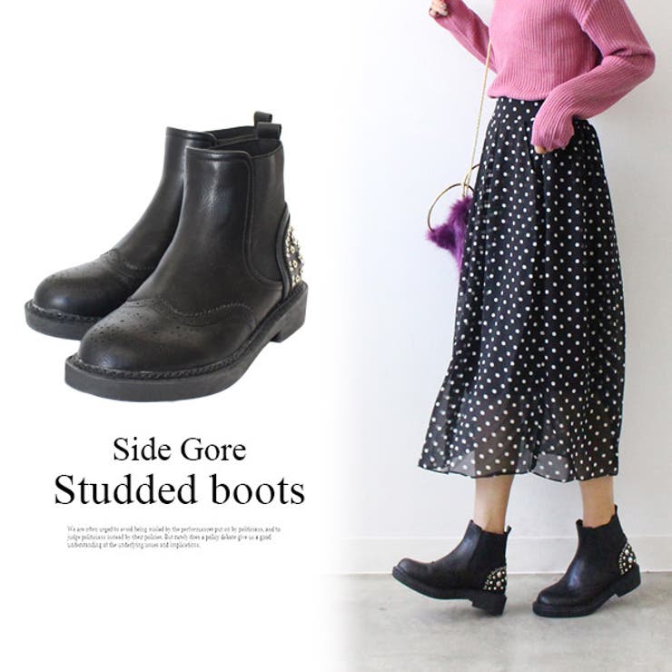MIDAS　スタッズ付きブーツ　M セール】レザー調スタッズ付き厚底ミドルブーツ（ブーツ）｜Lace