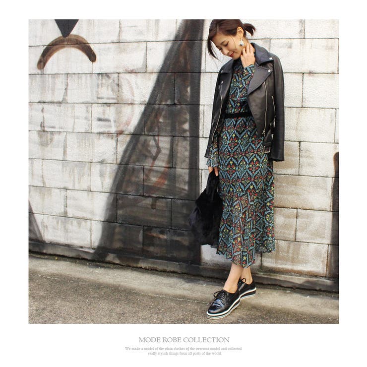 花柄レトロワンピース ベロア ワンピース[品番:MDRW0001991 花柄レトロワンピース ベロア ワンピース[品番:MDRW0001991