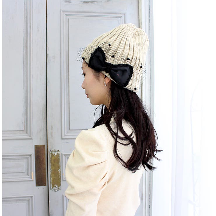 チュールリボンニット帽[品番：MDRW0003905]｜MODE ROBE（モード