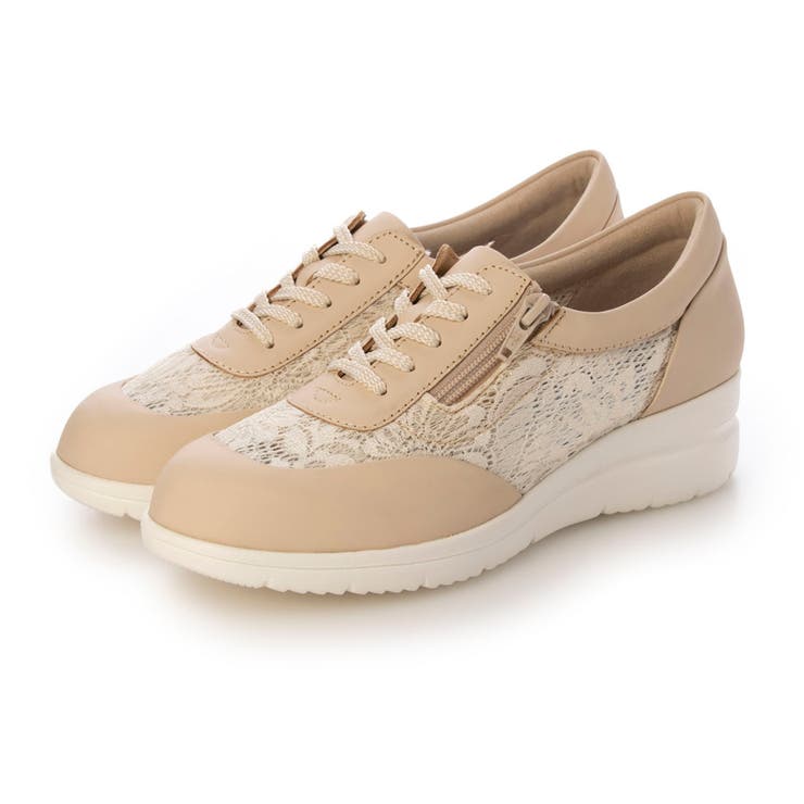 ベージュコンビ | 【3E】レース素材ファスナー付きスニーカー | Mode et Jacomo×ing